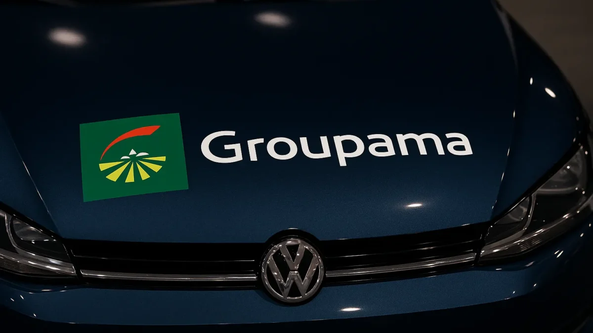 Groupama logotip na pokrovu avtomobila – Frko d.o.o. pogodbeno cenilno mesto za prijavo škode